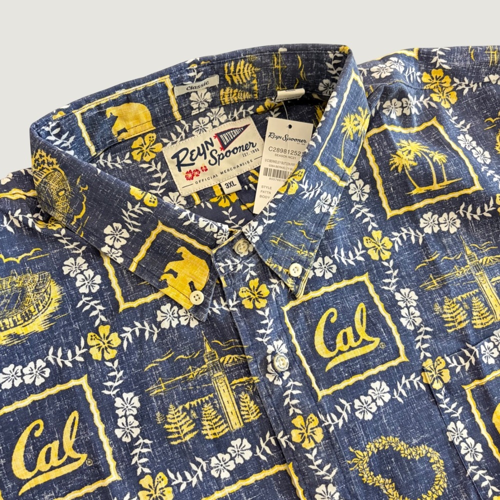 NEW Reyn Spooner UC Berkeley Cal Bears Aloha Shirt Blue Yellow Men 3XL Game Day